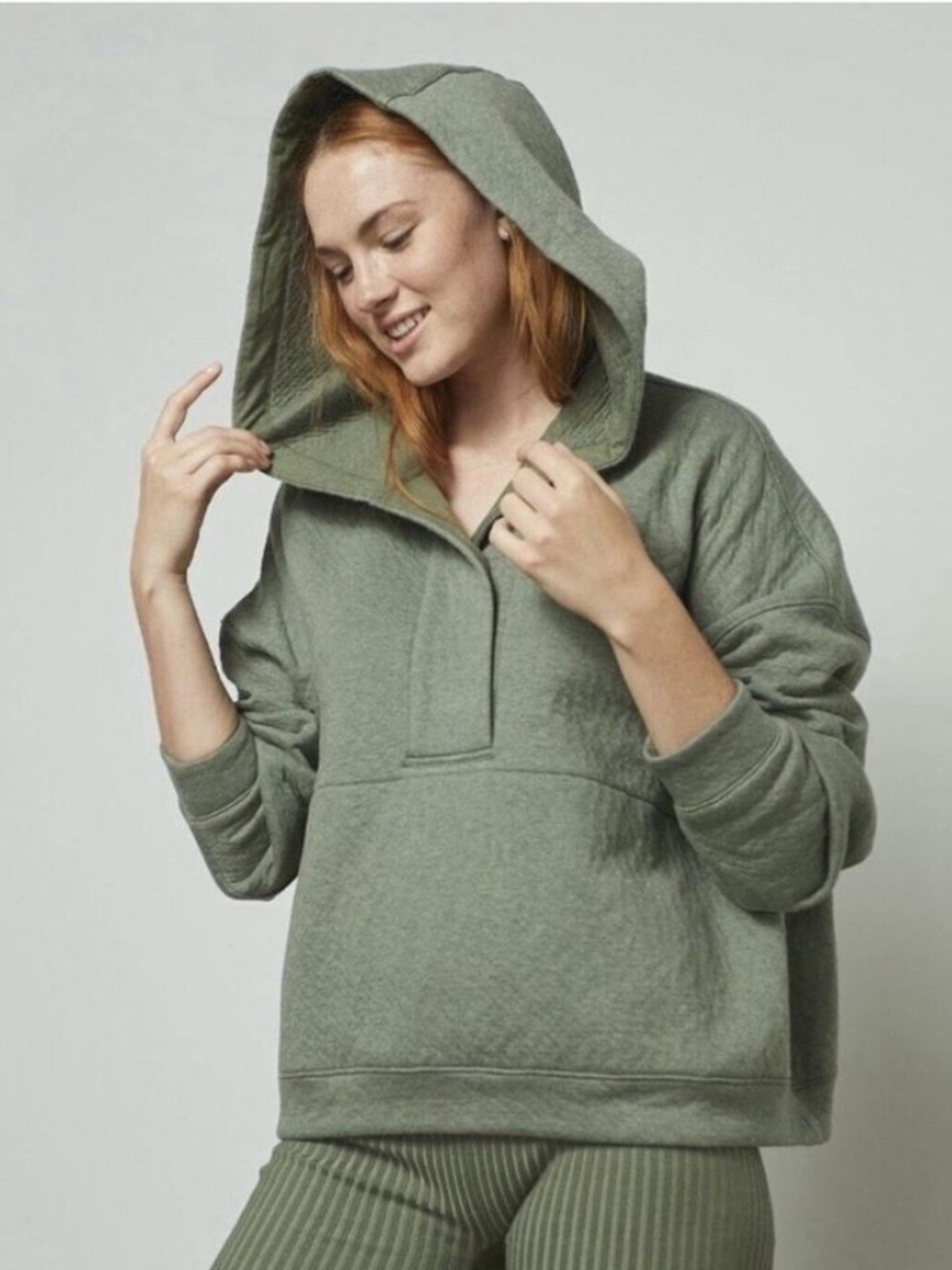Lunya Restore Double Faced Pullover Hoodie Humble Green Size X-Large